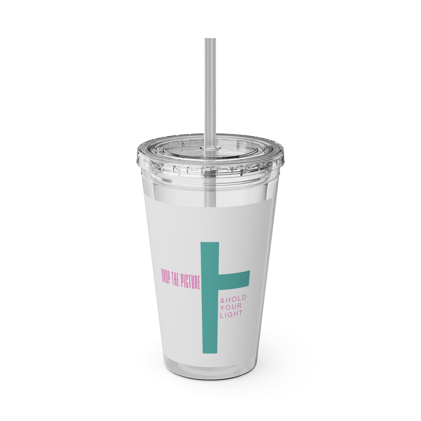 Inspirational Cross 16oz Tumbler with Straw — "Hold Your Light"