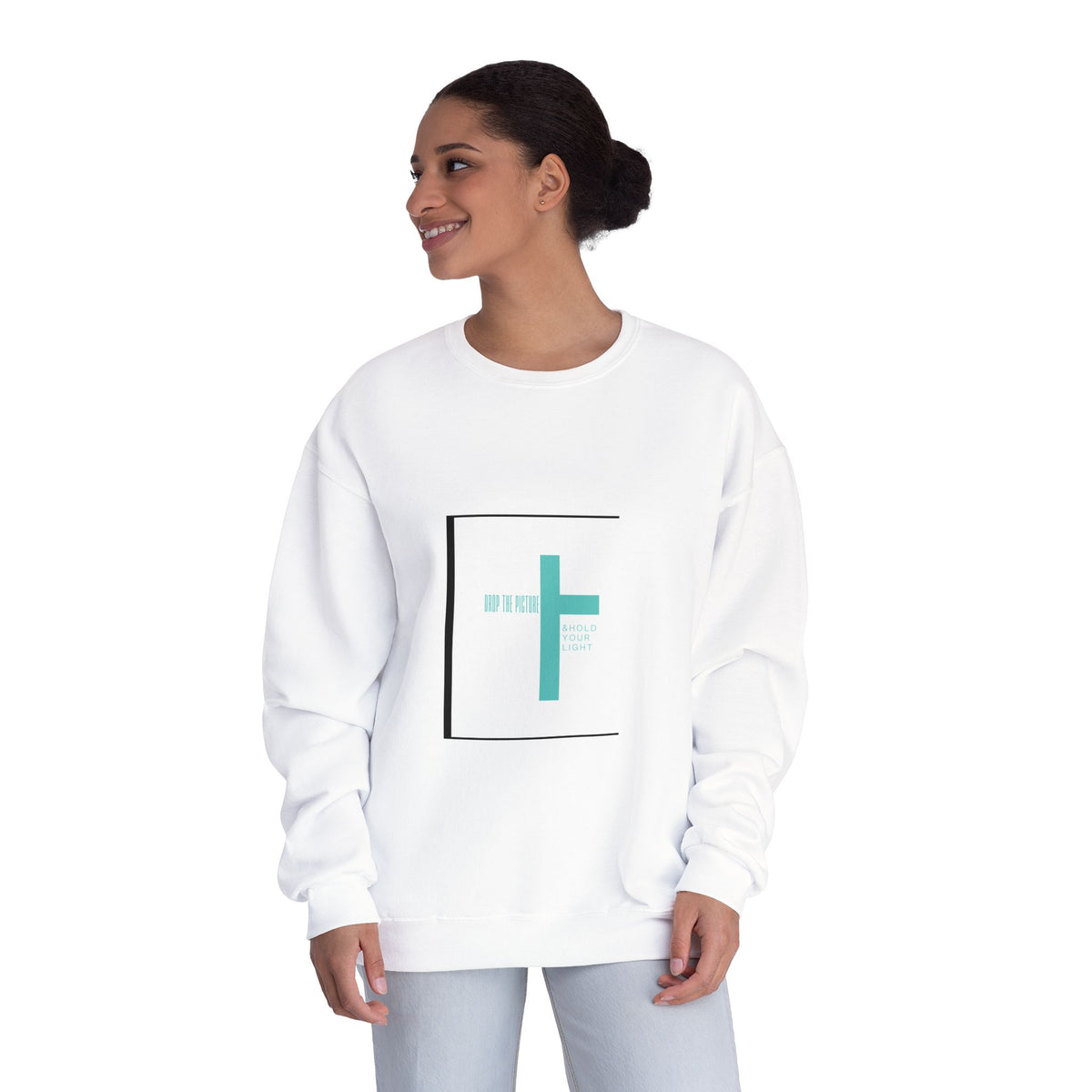 Crewneck Sweatshirt — "Hold Your Light" Minimal Black Square Graphic